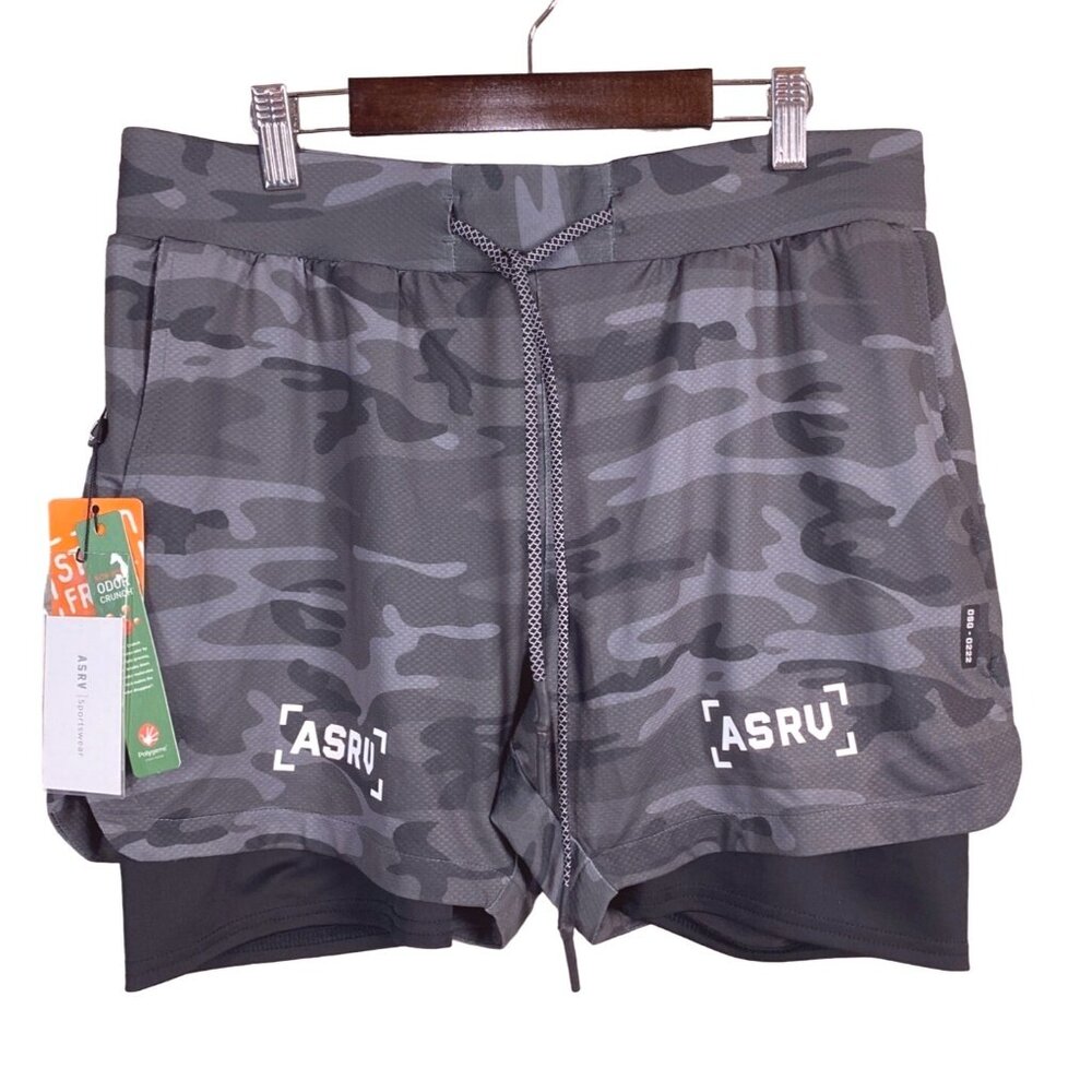 ASRV Tetra Lite Liner Shorts Polygiene Technical Sportswear Black Camo Men's SZ